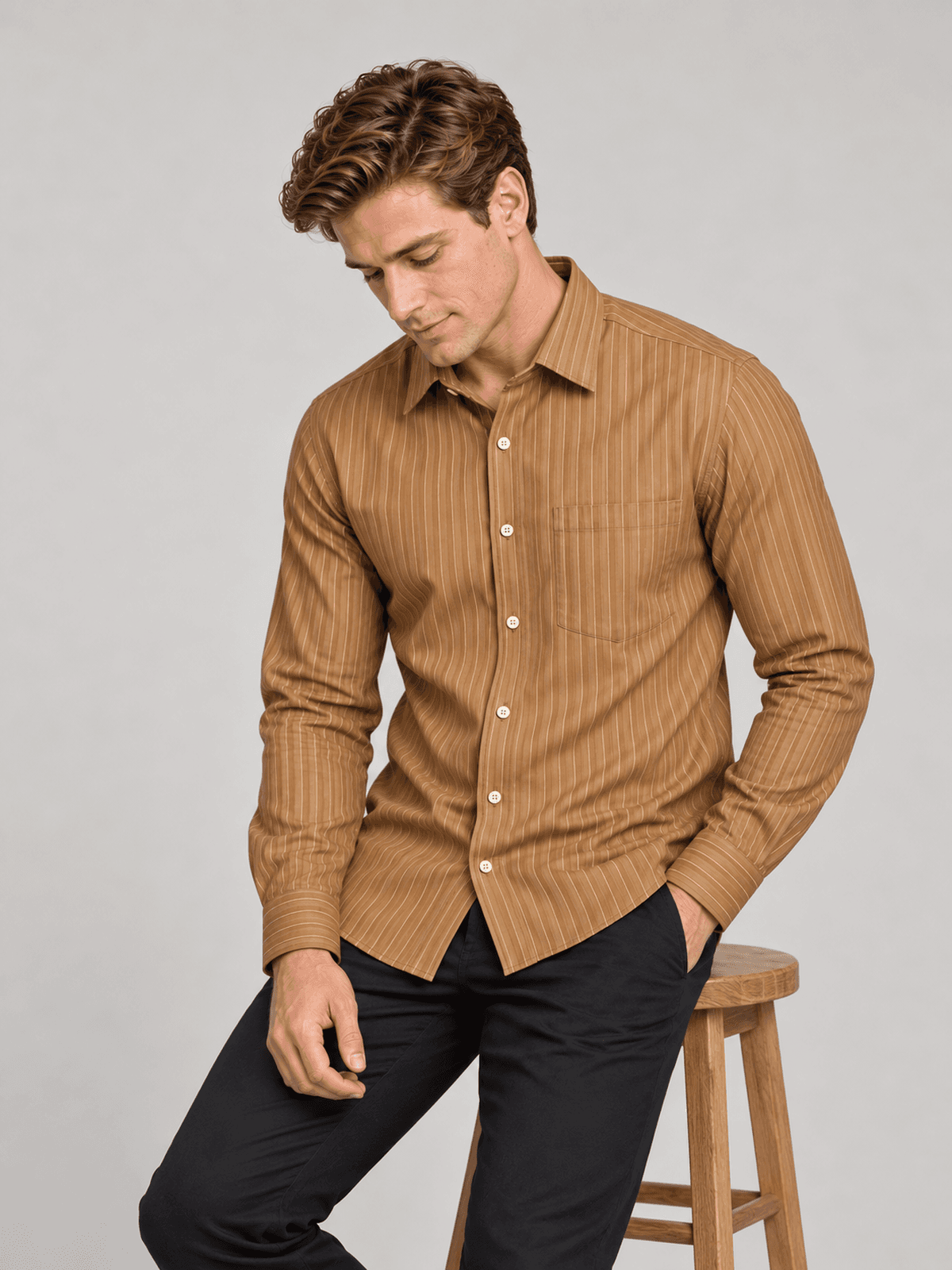 Cognac Pinstripe Shirt