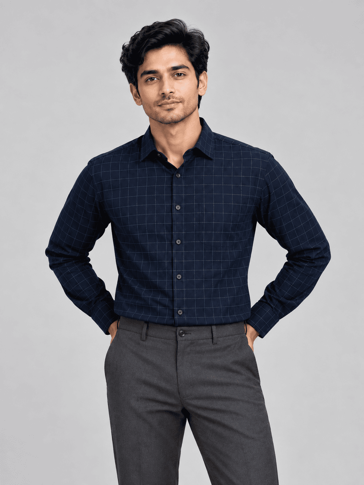 Navy Windowpane Shirt