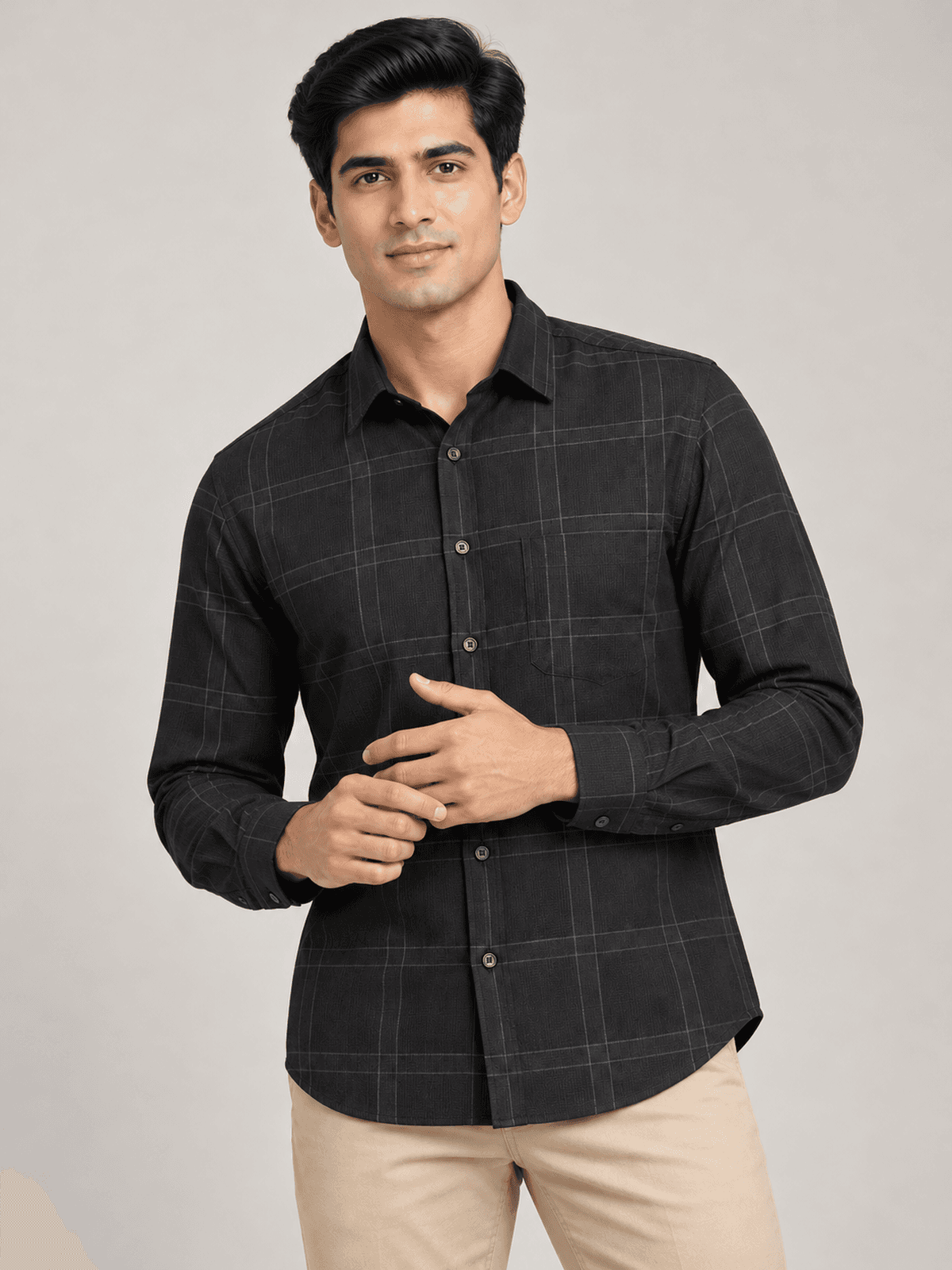 Charcoal Windowpane Check Shirt