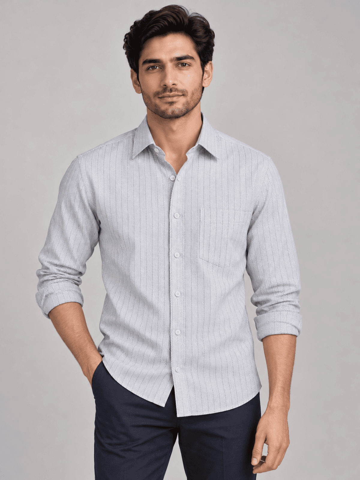 Silver Chevron Textured Shirt